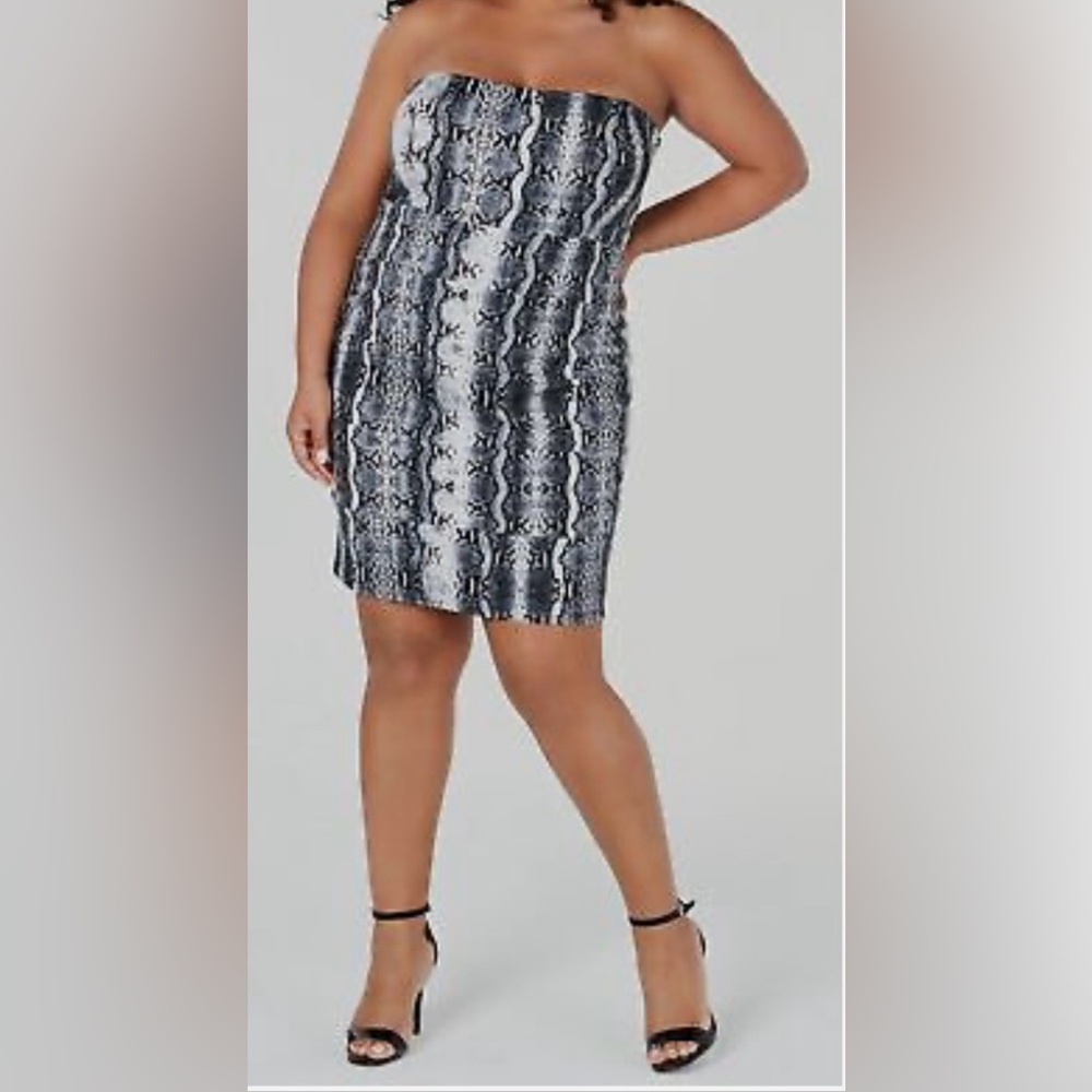 Women's Black Strapless Snake-Print Bodycon Dress Plus Size 1X Fits XL 14 NWT